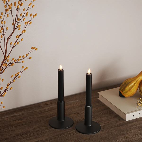 Led dinerkaars 15 cm | Zwart | 3D vlam | 2 stuks | Deluxe HomeArt LDH00029 - 1