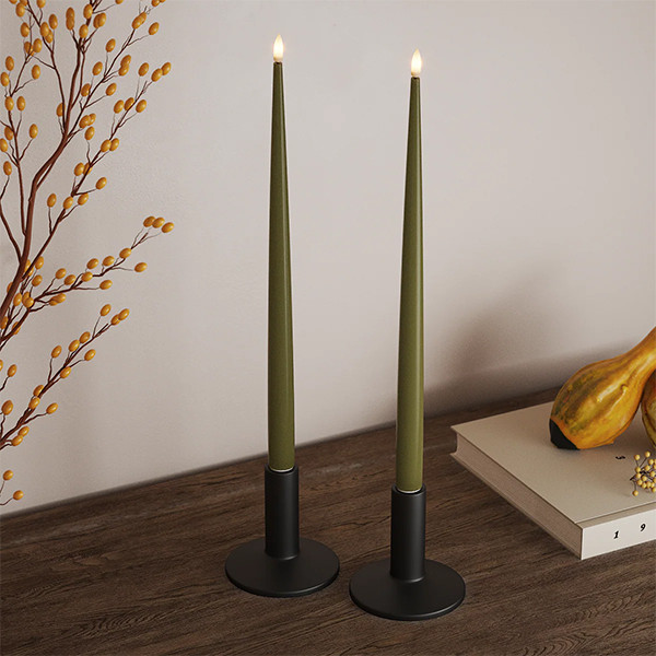 Led dinerkaars 38 cm | Olive Green | 3D vlam | Shiny | 2 stuks | Deluxe HomeArt LDH00346 - 1