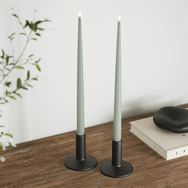 Led dinerkaars 38 cm | Salvie Green | 3D vlam | Shiny | 2 stuks | Deluxe HomeArt LDH00368 - 2