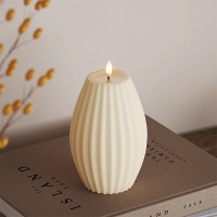 Led kaars 10 x 15 cm | Stripe | Creme | 3D vlam | Deluxe HomeArt LDH00587