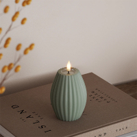 Led kaars 7,5 x 10 cm | Stripe | Salvie groen | 3D vlam | Deluxe HomeArt LDH00592