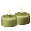 Led waxinelicht 4,1 x 4,5 cm | Olive Green | 3D vlam | 2 stuks | Deluxe HomeArt