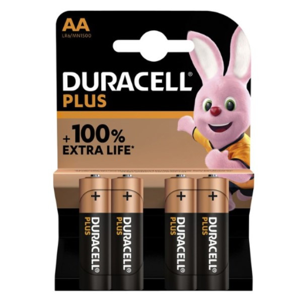 Duracell Plus 100% Extra Life AA / MN1500 / LR06 Alkaline Batterij 4 stuks  204502 - 1