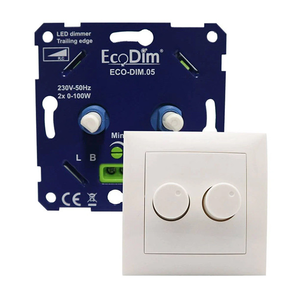 EcoDim Duo dimmerknop incl. centraalplaat en raamwerk | Berker S1 | Wit | EcoDim  LEC00083 - 2