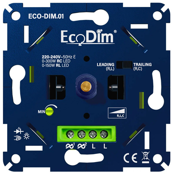 Led dimmer inbouw 0-300W Fase aan- afsnijding (RLC) | EcoDim DIM.01 EcoDim 123led.nl