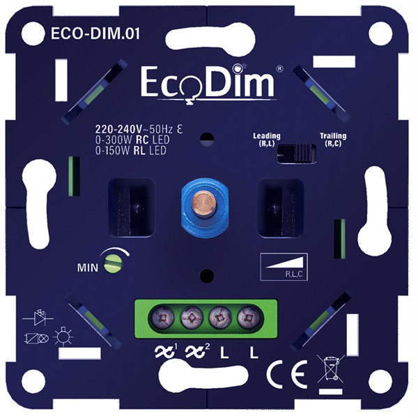 EcoDim Led dimmer inbouw 0-300W | Fase aan- en afsnijding (RLC) | EcoDim DIM.01  LEC00002 - 1