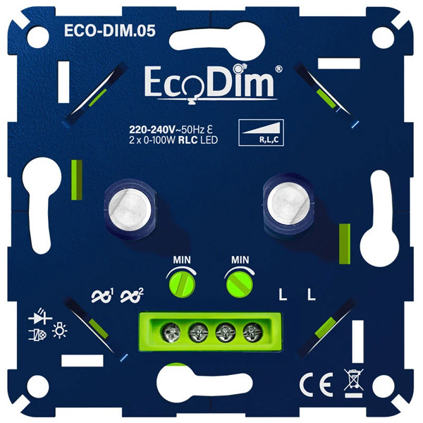 Led duo dimmer inbouw 2x 0-100W | Fase aan- en afsnijding (RLC) | EcoDim DIM.05 LEC00006 - 1