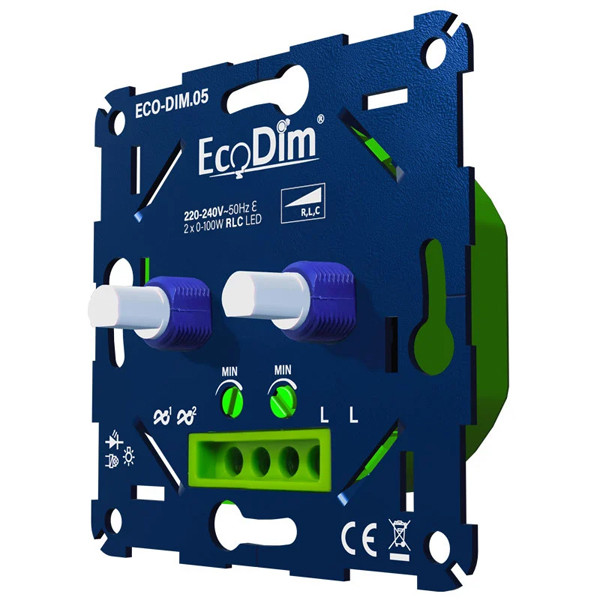 Led duo dimmer inbouw 2x 0-100W | Fase aan- en afsnijding (RLC) | EcoDim DIM.05 LEC00006 - 2
