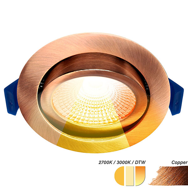 EcoDim Led inbouwspot | Rond | 2000-3000K | Koper | Ø 75mm | IP54 | Dimbaar | 5W of 7W LEC00108 - 5