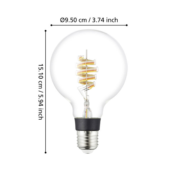 Eglo Smart lamp E27 | Globe G95 | Helder | RGB + 3000K | Zigbee | 7.5W LEG00673 - 7
