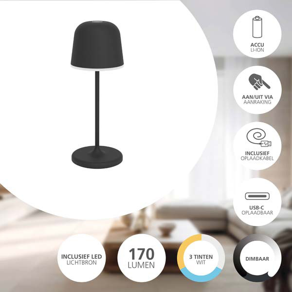 Eglo Tafellamp buiten | Mannera-S | 2800-3000-4000K | Zwart LEG00822 - 6