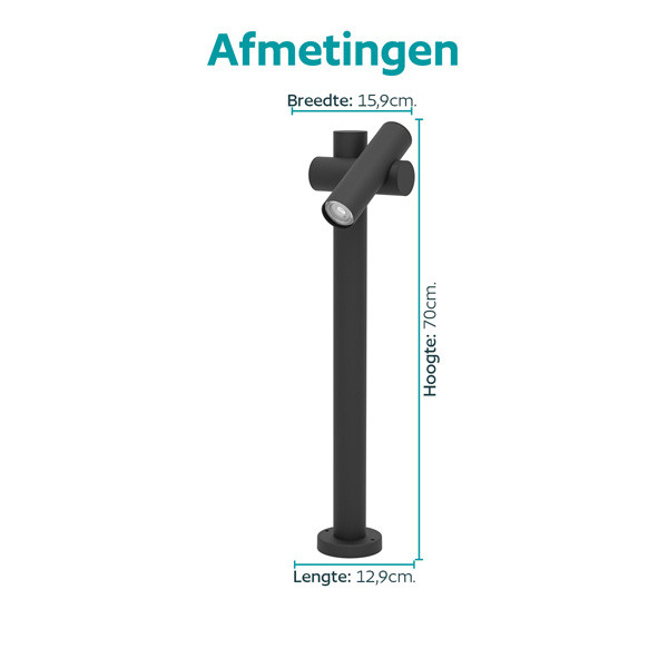 Eglo Tuinlantaarn | Fossignano | 3000K | 70 cm | Zwart | IP44 | 4.5W LEG00739 - 4