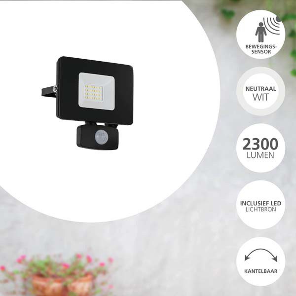 Eglo breedstraler met sensor | Faedo 3 | IP44 | 2300 lumen | 5000K | Zwart LEG00790 - 5