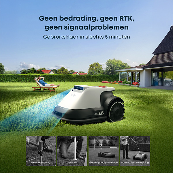 Eufy Robot Grasmaaier E15 | Geschikt voor max. 800m2 | Inclusief garage LEU00106 - 8
