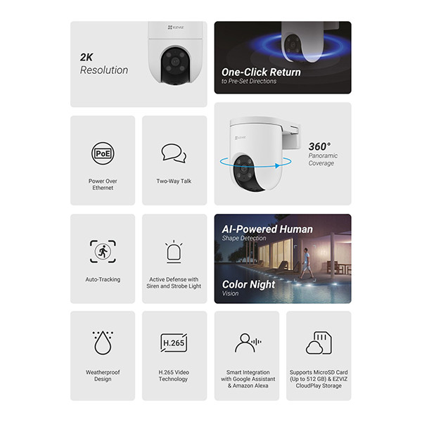 Ezviz H8C POE Outdoor Camera | Full HD 1080p | 104° | Wit LEZ00042 - 6