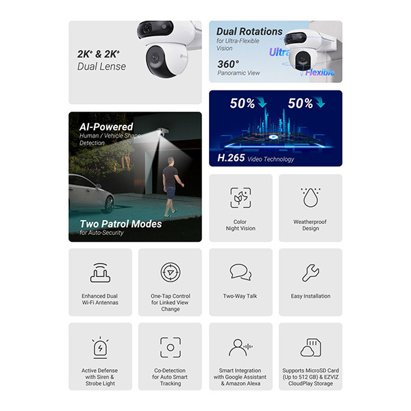 Ezviz HB90 Outdoor Kit | Battery Camera incl. Solar Panel | 2K | Wit LEZ00046 - 6