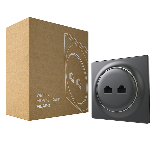 FIBARO Walli N Ethernet Outlet | Dubbele Ethernet aansluiting | Antraciet  LFI00072 - 1