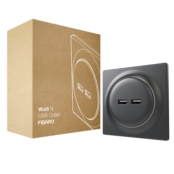 FIBARO Walli N USB Outlet | Dubbele USB aansluiting | Antraciet  LFI00071 - 1