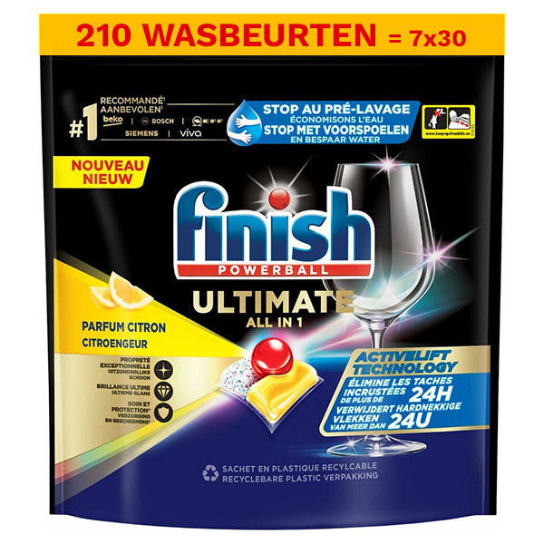 Aanbieding: Finish Powerball Ultimate All-In-1 Vaatwastabletten Lemon (7 zakken - 210 vaatwasbeurten) SFI01064 - 1