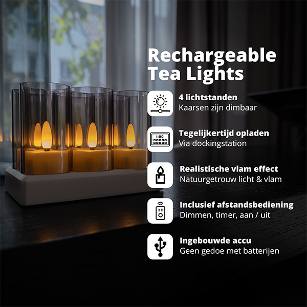 FlinQ Led kaars 5.5 x 4 cm | Wit | Bewegende vlam | 6 stuks LFL00021 - 8