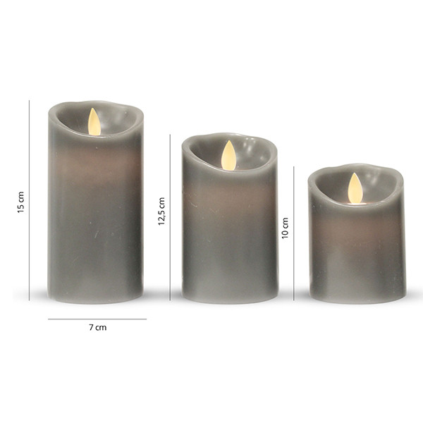 FlinQ Led kaars 7.5 x 10, 12.5, 15 cm | Antraciet | Bewegende vlam | 3 stuks LFL00024 - 2