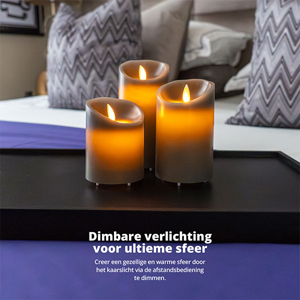 FlinQ Led kaars 7.5 x 10, 12.5, 15 cm | Antraciet | Bewegende vlam | 3 stuks LFL00024 - 7