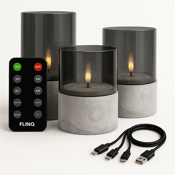 FlinQ Led kaars 7.5 x 10, 12.5, 15 cm | Steen | Bewegende vlam | 3 stuks LFL00032 - 1