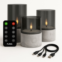 FlinQ Led kaars 7.5 x 10, 12.5, 15 cm | Steen | Bewegende vlam | 3 stuks LFL00032