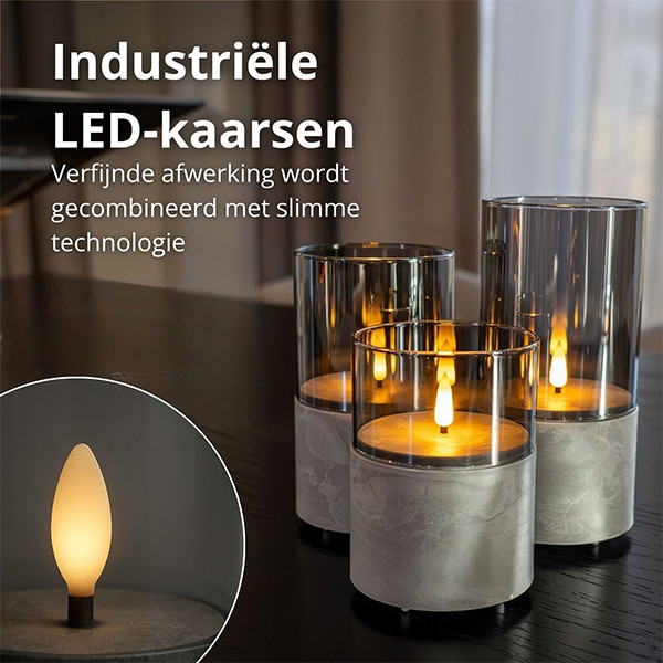 FlinQ Led kaars 7.5 x 10, 12.5, 15 cm | Steen | Bewegende vlam | 3 stuks LFL00032 - 2