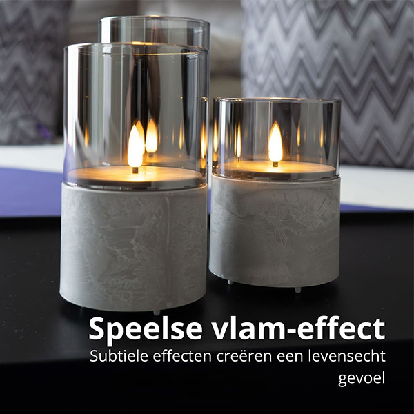 FlinQ Led kaars 7.5 x 10, 12.5, 15 cm | Steen | Bewegende vlam | 3 stuks LFL00032 - 3