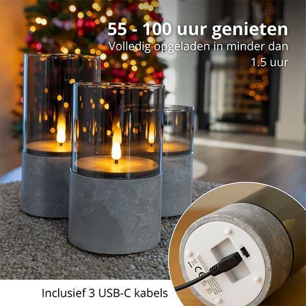 FlinQ Led kaars 7.5 x 10, 12.5, 15 cm | Steen | Bewegende vlam | 3 stuks LFL00032 - 5