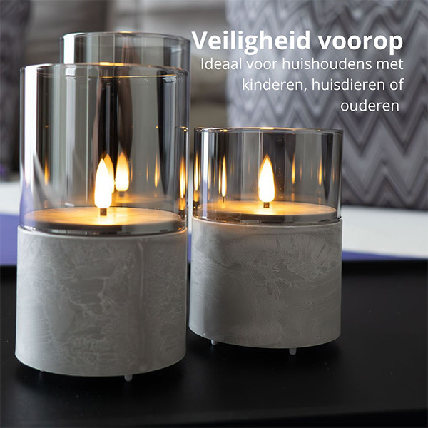 FlinQ Led kaars 7.5 x 10, 12.5, 15 cm | Steen | Bewegende vlam | 3 stuks LFL00032 - 6