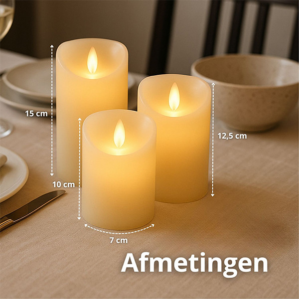 FlinQ Led kaars 7.5 x 10, 12.5, 15 cm | Taupe | Bewegende vlam | 3 stuks LFL00025 - 2