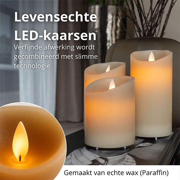FlinQ Led kaars 7.5 x 10, 12.5, 15 cm | Taupe | Bewegende vlam | 3 stuks LFL00025 - 3