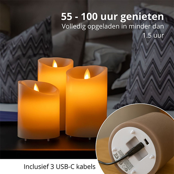 FlinQ Led kaars 7.5 x 10, 12.5, 15 cm | Taupe | Bewegende vlam | 3 stuks LFL00025 - 6
