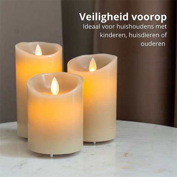 FlinQ Led kaars 7.5 x 10, 12.5, 15 cm | Taupe | Bewegende vlam | 3 stuks LFL00025 - 7