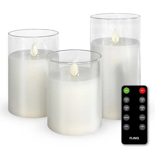 FlinQ Led kaars 7.5 x 10, 12.5, 15 cm | Transparant | Bewegende vlam | 3 stuks LFL00026 - 1