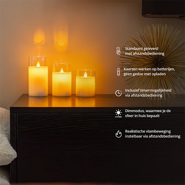 FlinQ Led kaars 7.5 x 10, 12.5, 15 cm | Transparant | Bewegende vlam | 3 stuks LFL00026 - 2