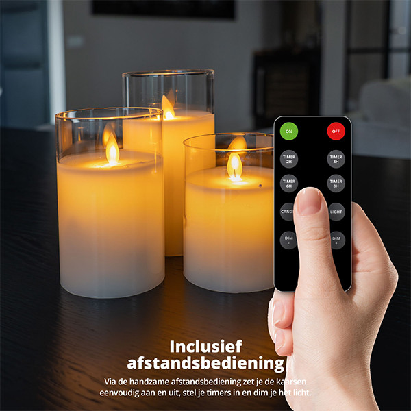 FlinQ Led kaars 7.5 x 10, 12.5, 15 cm | Transparant | Bewegende vlam | 3 stuks LFL00026 - 4