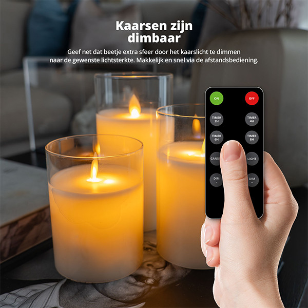 FlinQ Led kaars 7.5 x 10, 12.5, 15 cm | Transparant | Bewegende vlam | 3 stuks LFL00026 - 5