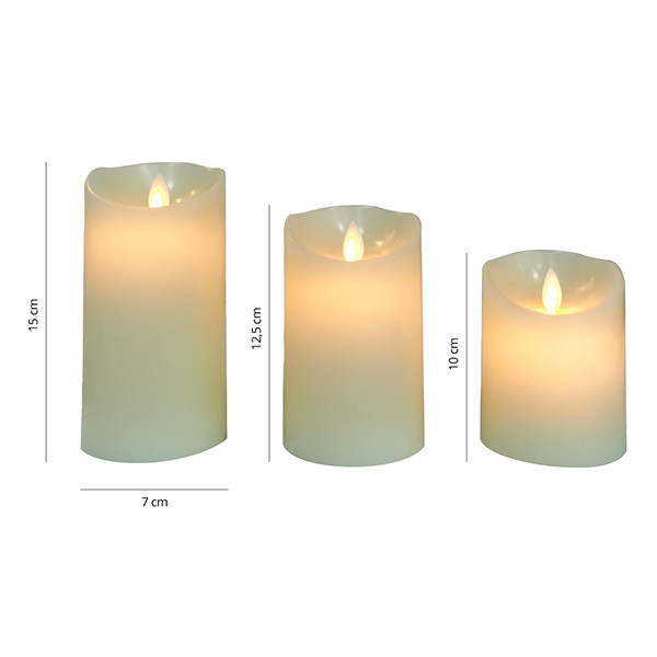 FlinQ Led kaars 7.5 x 10, 12.5, 15 cm | Wit | Bewegende vlam | 3 stuks LFL00023 - 2
