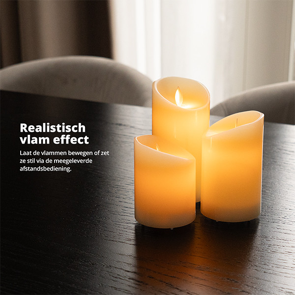 FlinQ Led kaars 7.5 x 10, 12.5, 15 cm | Wit | Bewegende vlam | 3 stuks LFL00023 - 5