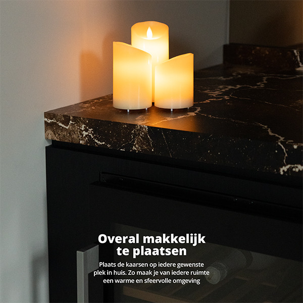 FlinQ Led kaars 7.5 x 10, 12.5, 15 cm | Wit | Bewegende vlam | 3 stuks LFL00023 - 8