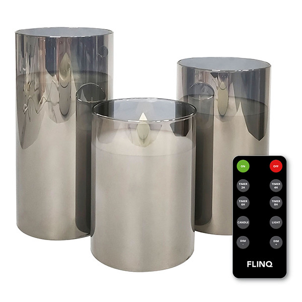 FlinQ Led kaars 7.5 x 10, 12.5, 15 cm | Zilver | Bewegende vlam | 3 stuks LFL00027 - 1