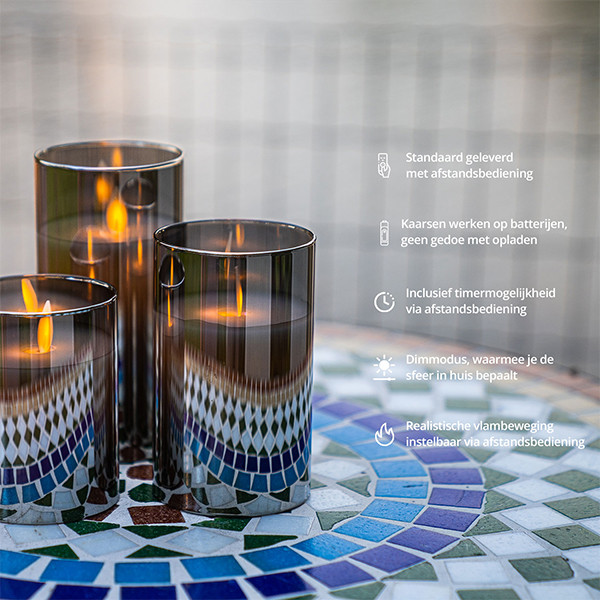FlinQ Led kaars 7.5 x 10, 12.5, 15 cm | Zilver | Bewegende vlam | 3 stuks LFL00027 - 2