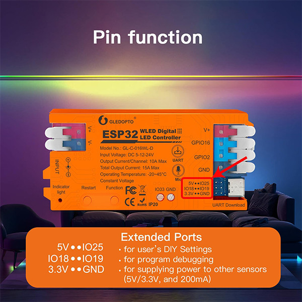 Gledopto ESP32 WLED controller | 5V-24V  LDR08196 - 6