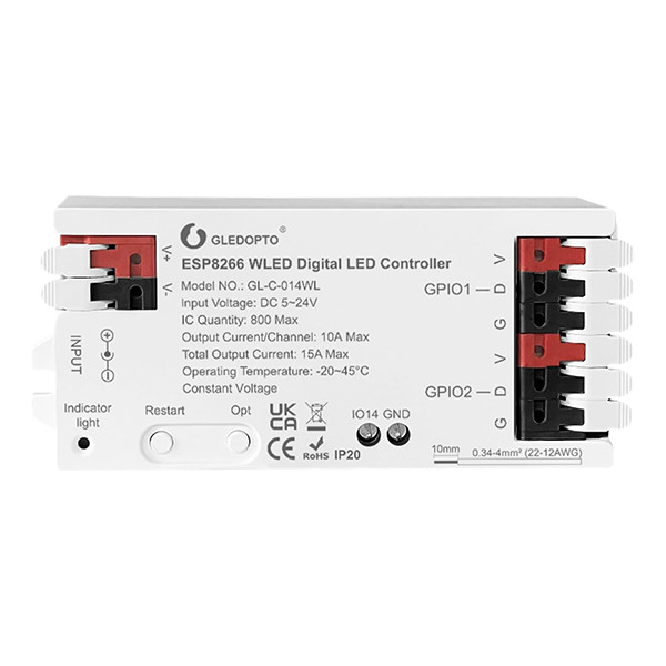 ESP8266 WLED Digital LED Controller | 5V-24V | Gledopto LDR08194 - 1