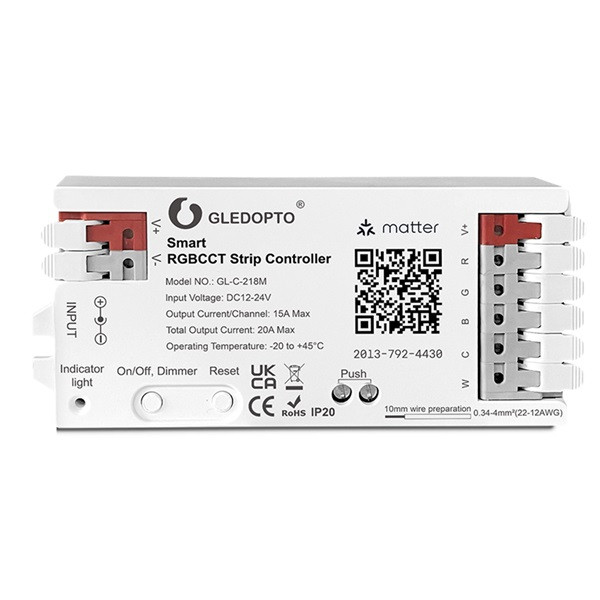 Gledopto Matter over WiFi led strip controller RGBWW | 12V-24V | Gledopto  LDR08199 - 1