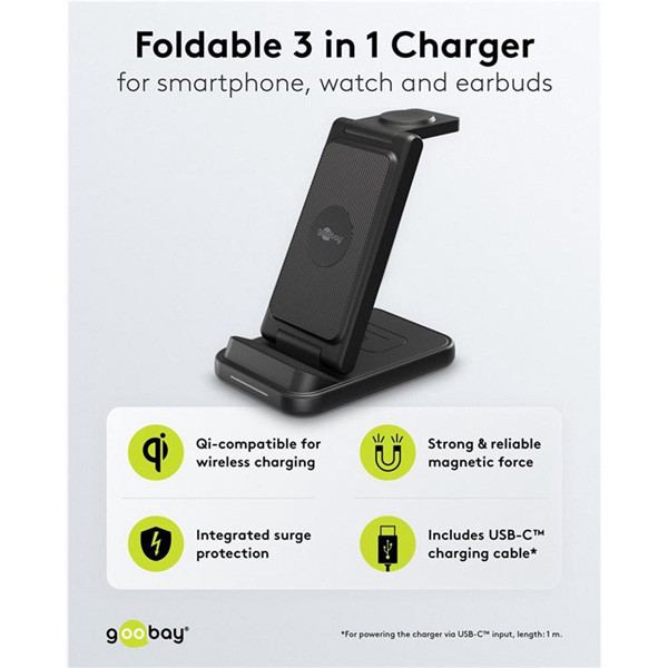 3-in-1 draadloze oplader | 15 W | Power Delivery | Zwart LDR03684 - 3