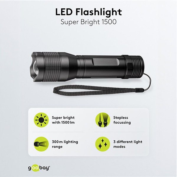 LED zaklamp op batterijen | AAA | 1500 lumen | 300 meter | IPx7 | Zwart LDR03667 - 2
